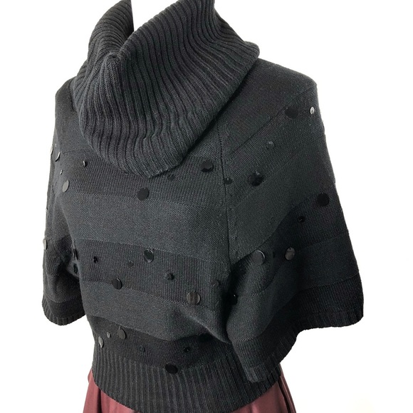 Dressy Sweater Cowl Neck Cropped Paillettes Holiday Evening Black Medium M - Picture 3 of 10
